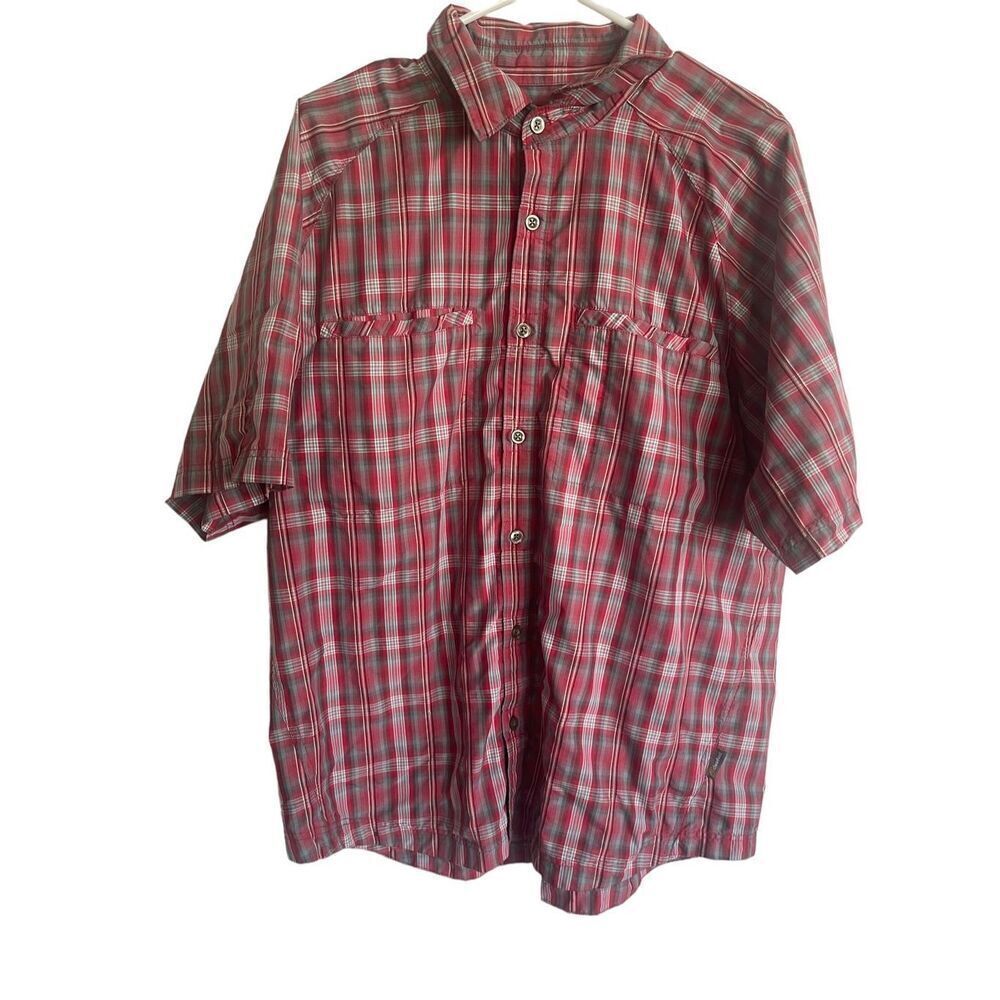 Cloudviel Mens Red Plaided Short Sleeve Collared Button Up Shirt Large